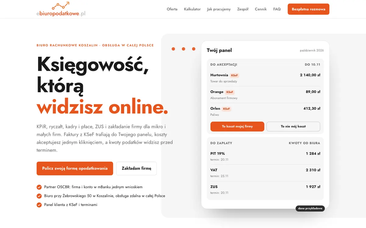 Strona eBiuropodatkowe, pierwszy ekran